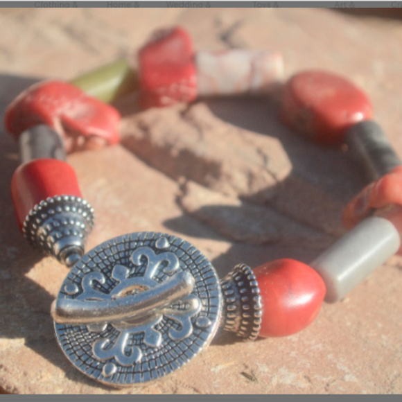 Conceptual Subculture Jewelry - Genuine Red Coral Silver Bracelet Gemstone X-Large